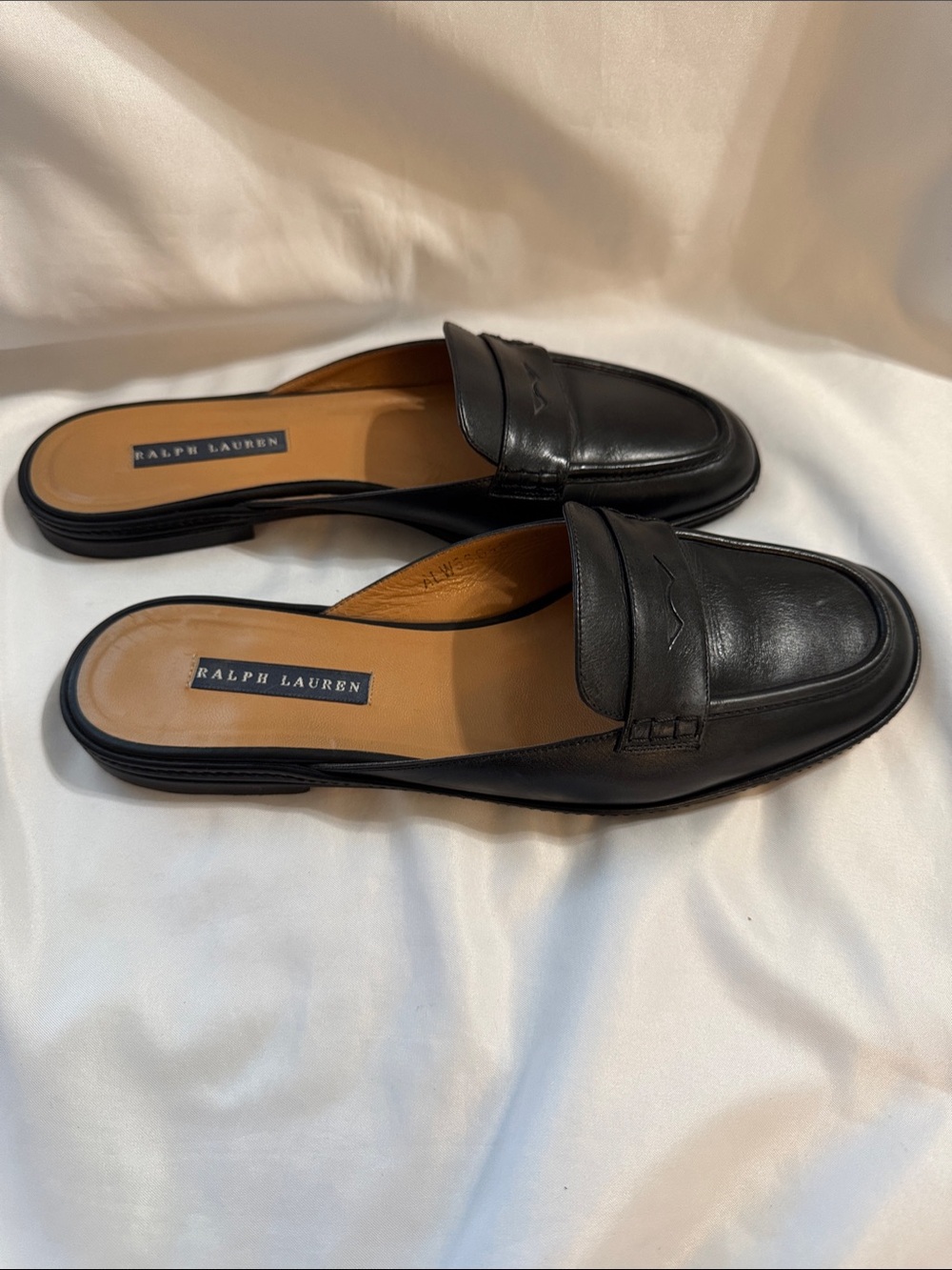 Ralph Lauren Women’s 8.5B Wynnie Penny Loafer Mules Black Leather Preppy